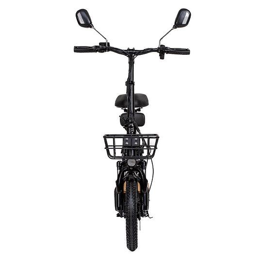 KuKirin C1 Pro elscooter sedd framifrån med dubbla backspeglar och stor framkorg – idealisk för citypendling